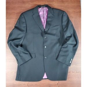 SEAN JOHN 41R Black Classic Lined Blazer Sport Coat 2 Buttons,4 Button Cuff Mens